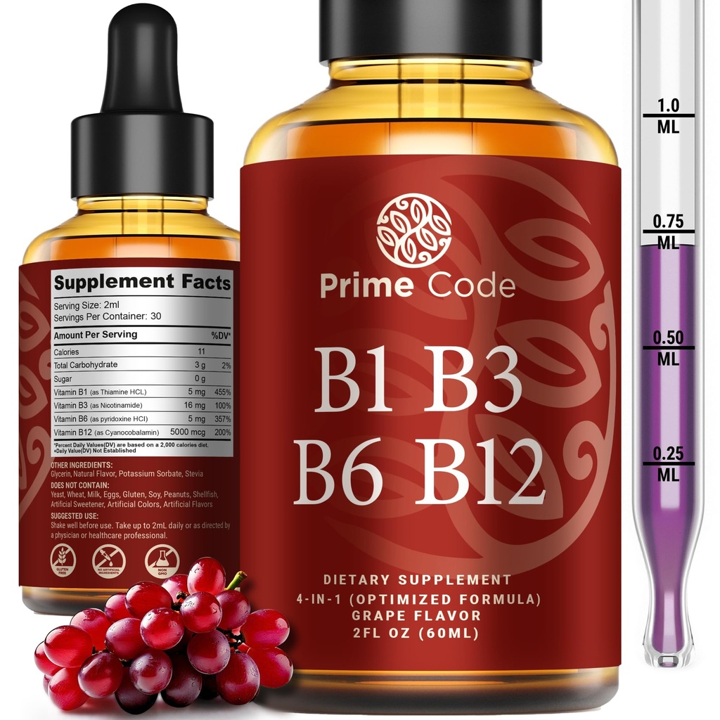 Prime Cod lichid de vitamina B1 picături cu vitamina B3 B6 & B12 