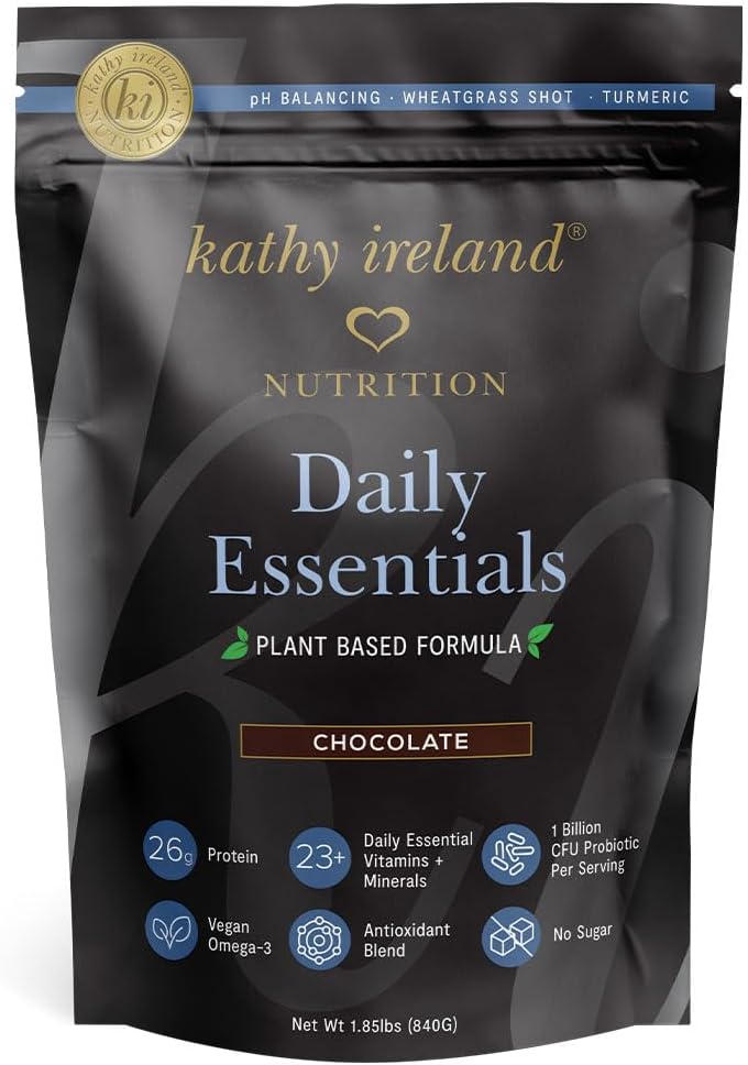 Kathy Irlanda Nutritie Daily Essentials Pudră de proteine pe bază de plante pentru femei, 26g Vegan Proteina, Lean Meal Support - Ciocolata