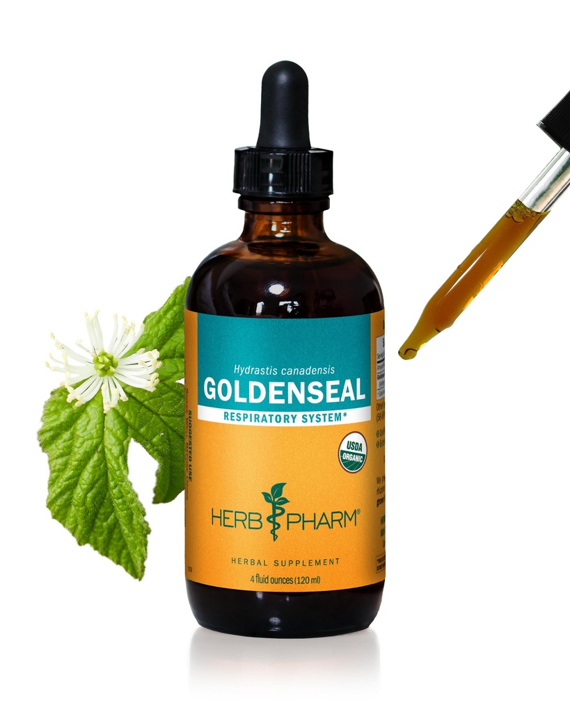 Herb Pharm Certified Organic Goldenseal Liquid Extract pentru Suport Sistemul respirator - 4 Ounce