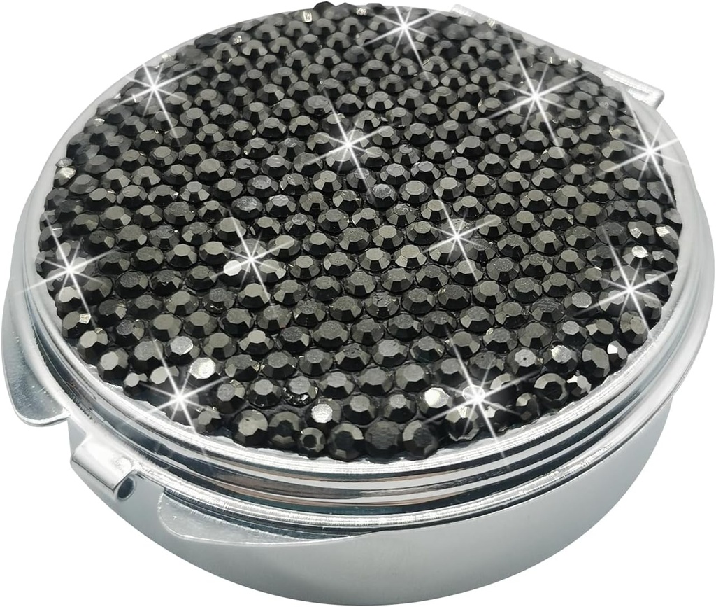 Bling Pill Case pentru Purse Medicine Vitamina Container Deținătorul de buzunar Pilula Caz rotund Medicina Organizator pentru Vitamina / Uleiuri de pește / Supliment Kit de medicină de călătorie (3 Compartiment negru)