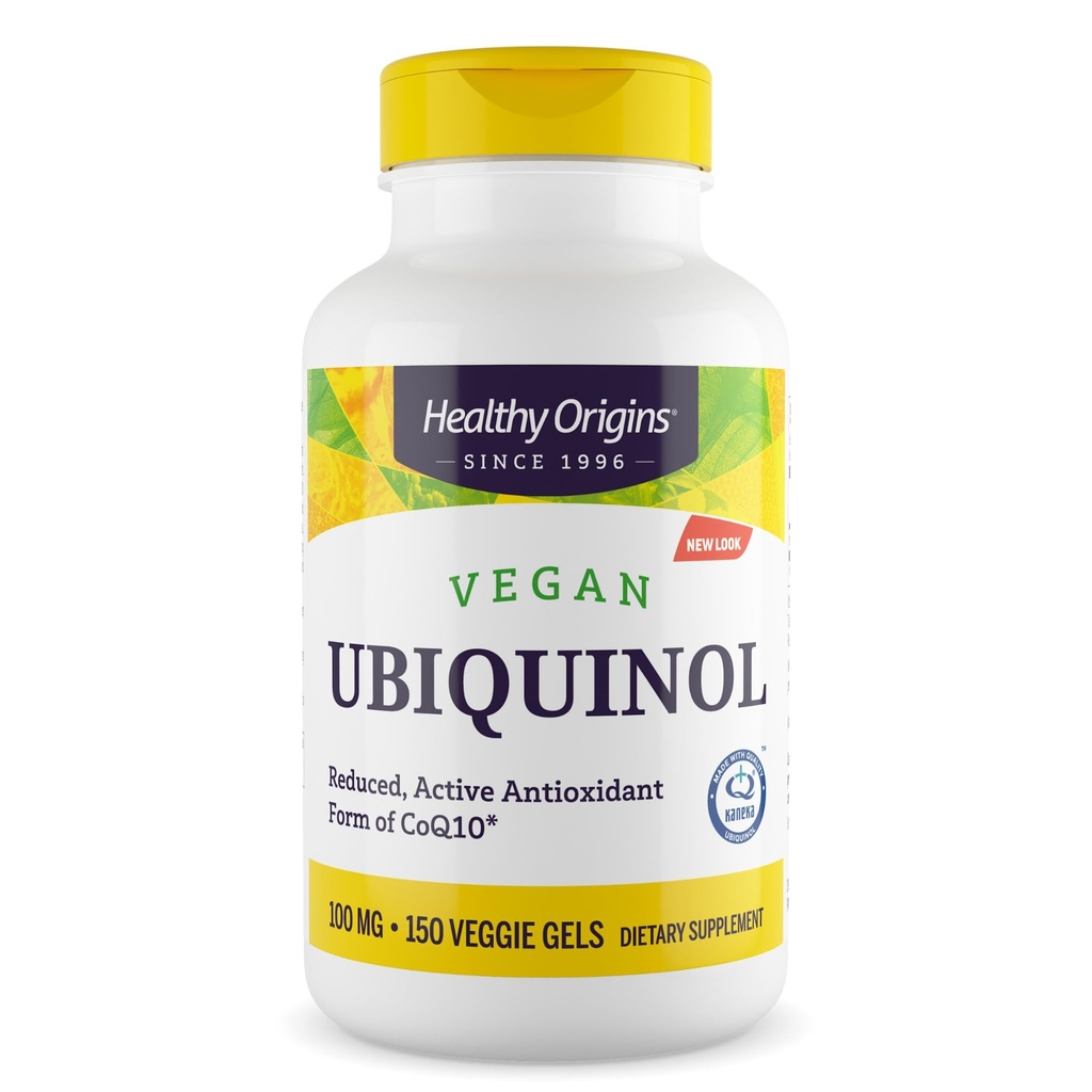 Origini sănătoase Vegan Ubichinol (Formul activ de CoQ10), 100 mg - Kaneka Ubichinol Suplimente pentru Heart Health & Antioxidant Supplement - Gluten-Free & non-GMO - 150 Veggie Gels