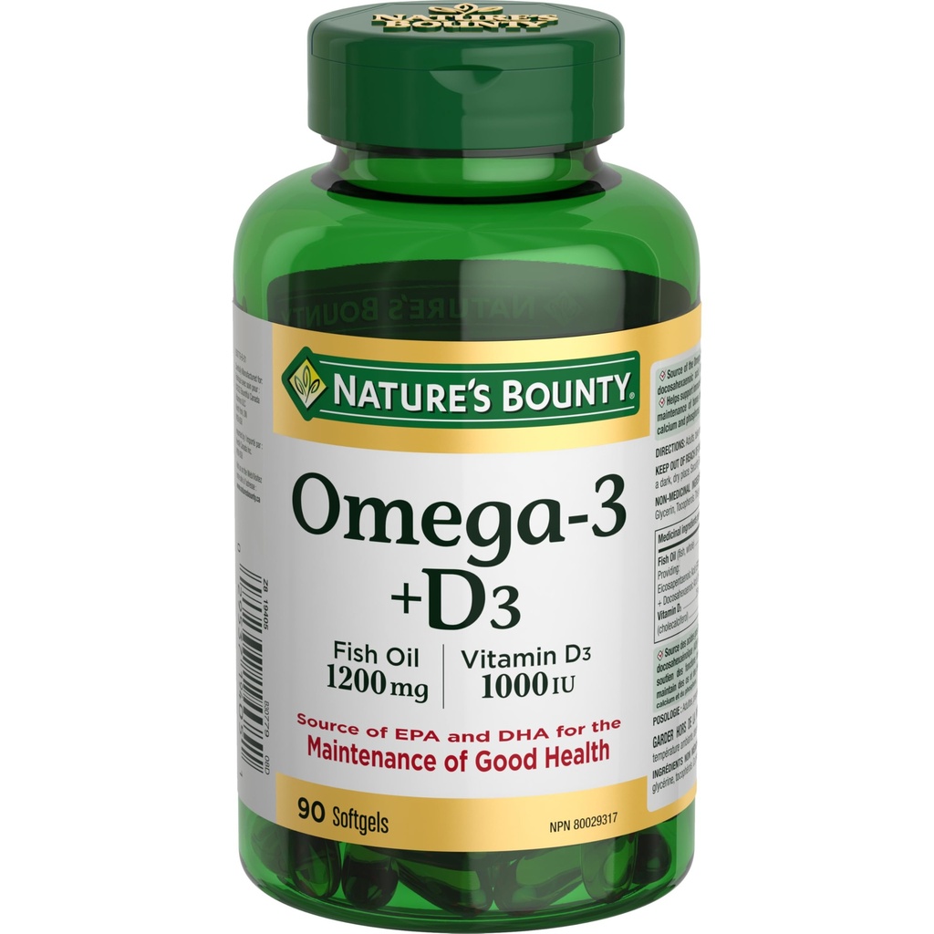 Omega-3 bounty naturale + D3 ulei de pește 1200mg / Vitamina D3 1000UI 90 softgels