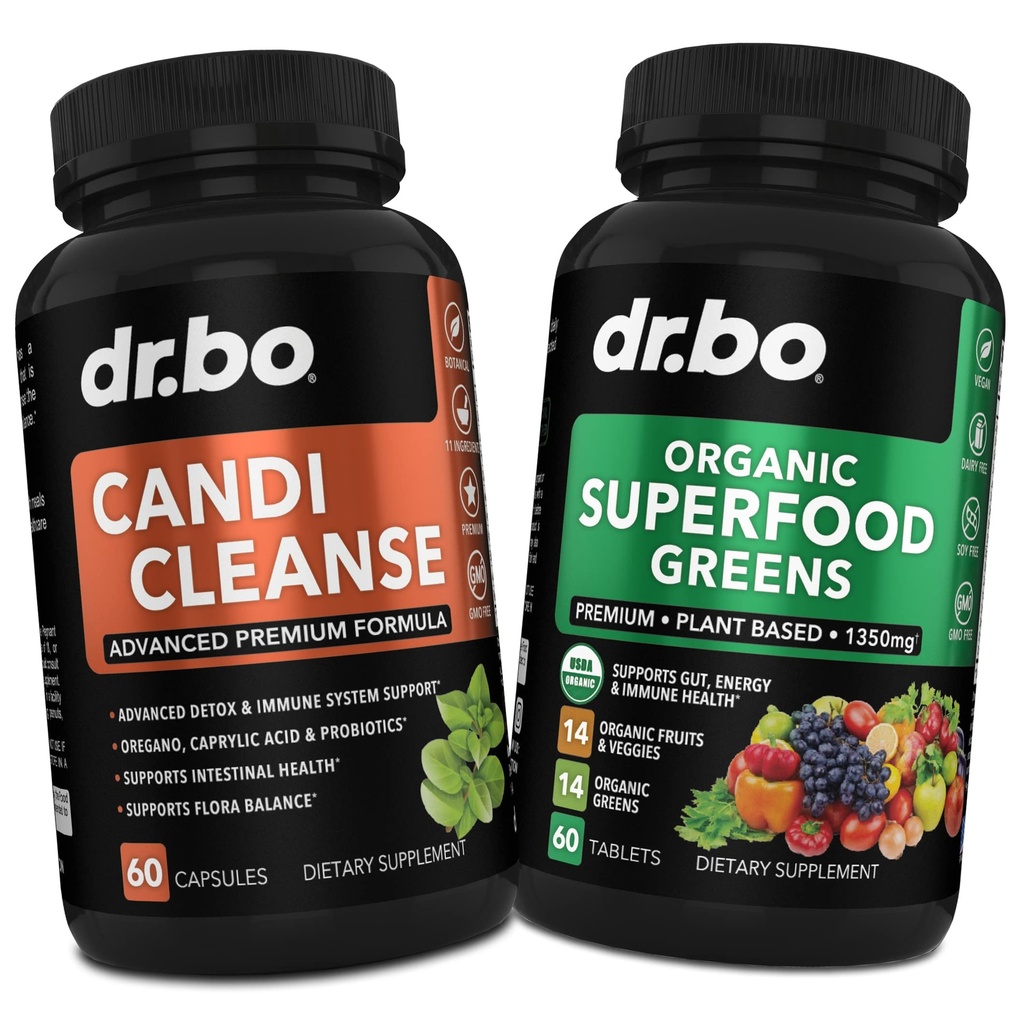 Candi Cleanse & Organic Superfood Greens & Fruit Supplements - Oregano Balance Control Supplement Cleanser - Daily Energy Super Food Fruits and Veggies Supplement Tablets Plus legume alimentare