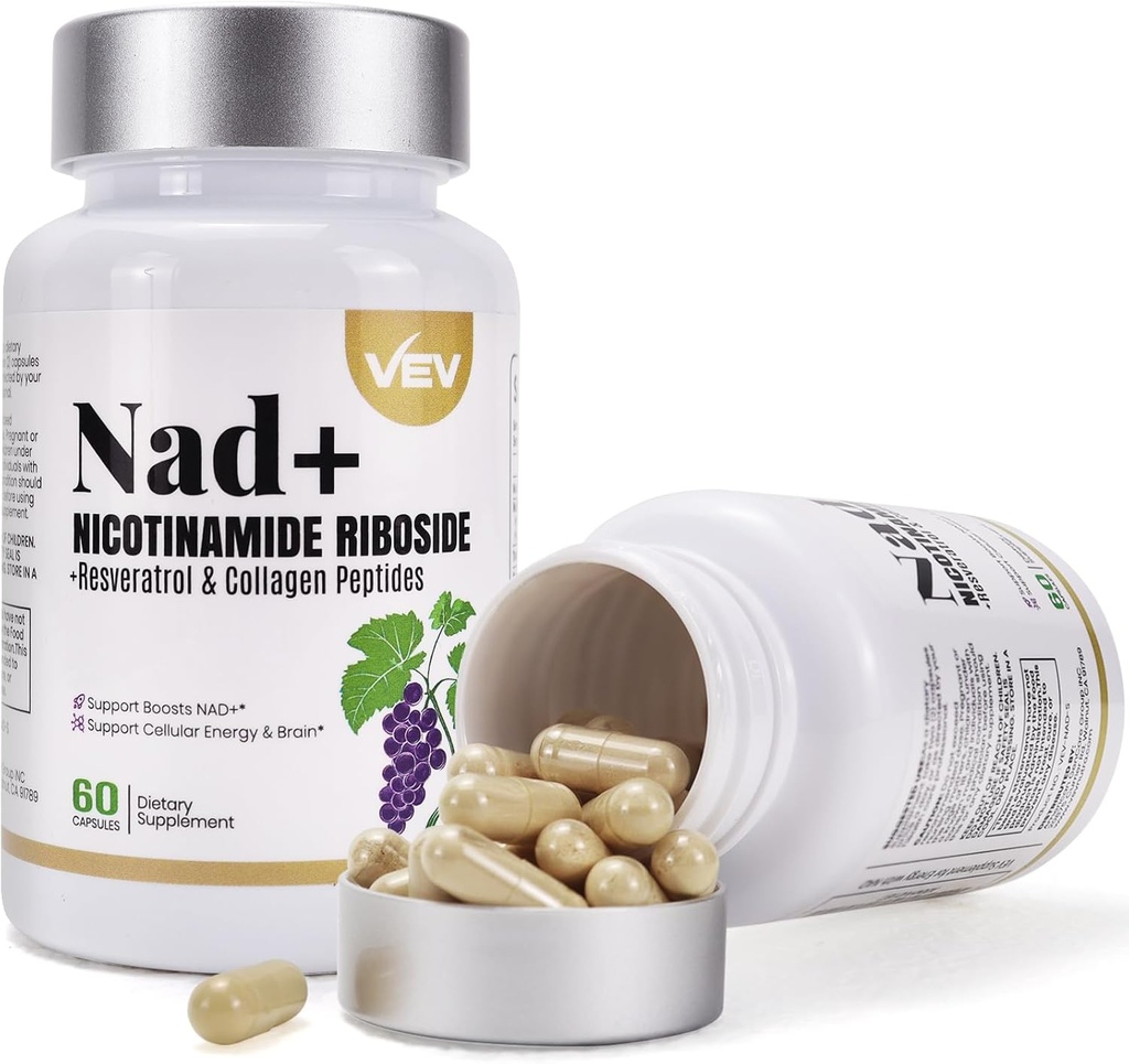 Capsule suplimentare VEV NAD - Nicotinamidă Ribozidă, Multi-Collagen,CoQ10 -NAD Supliment pentru piele - 60 capsule *2