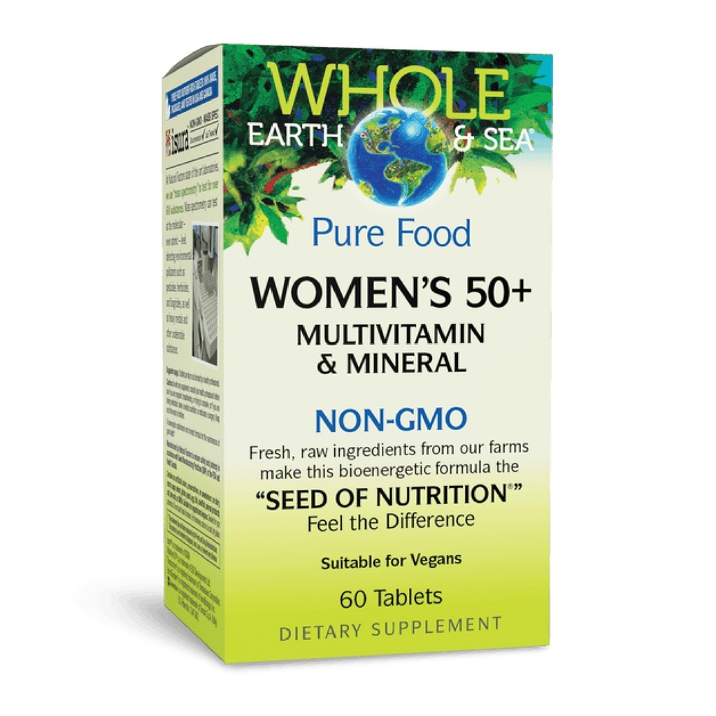 Factori naturali Întregul Pământ și Marea Femeii 50+ Multivitamine & Minerale, 1 Servirea conține nutriție echivalentă cu 1⁄2 lb de legume, 60 comprimate