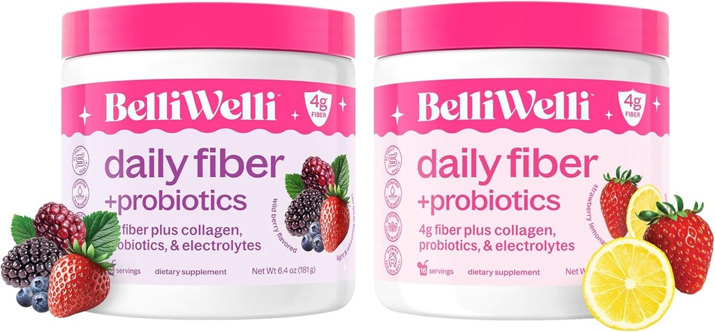 Belli Welli Daily Fiber Supplement Bundle with Colagen, Probiotics & Electrolytes 