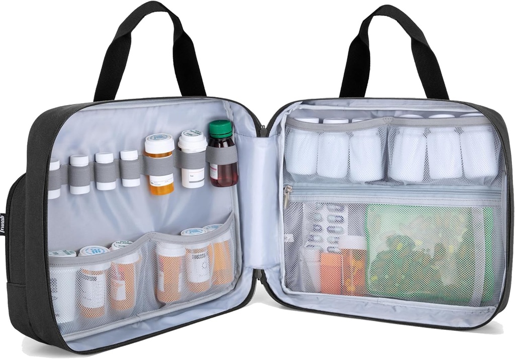 Trunab Sticla de pastile Organizator Medicina care transporta geanta Sac de călătorie medicament sigur pentru prescriptie medicala, Vitamine, Suplimente medicale de stocare (Doar Bag)