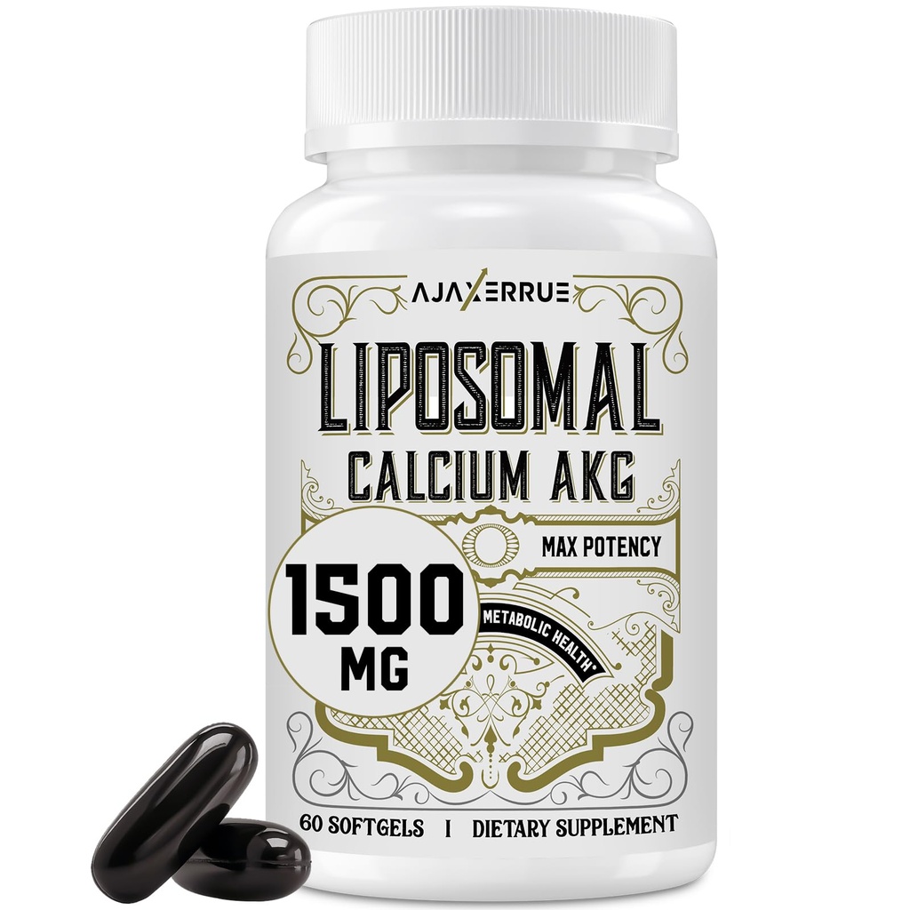 Liposomal Calciu AKG Supliment 1500 MG (Acid alpha-Ketoglutaric), Absorbție ridicată, mai eficientă decât AAKG, Ca AKG pentru longevitate, Age Defense, Cellular Energy, Funcția metabolică, 60 Softgels