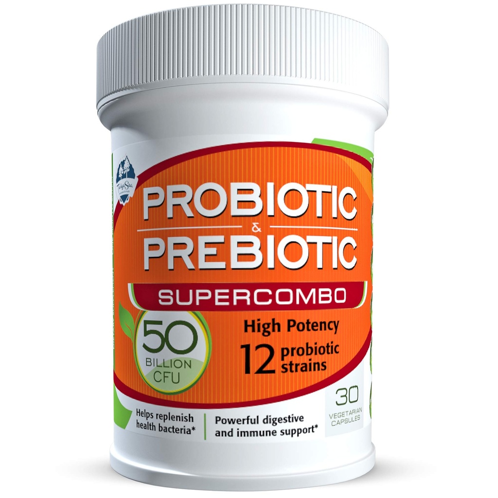 50 Miliarde CFU Supliment prebiotic și probiotic pentru femei și bărbați, 12 dungi pentru suport imunitar zilnic și sănătate digestivă, 30 capsule vegetale, Probiotice de mare potențial necongelate