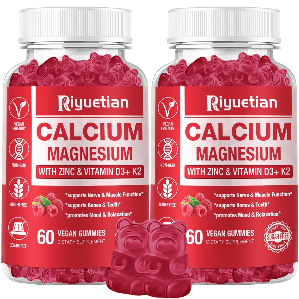 Gume de calciu + magneziu & zinc cu vitamina D3 & K2, supliment de calciu de înaltă absorbţie pentru os, dinţi şi suport imunitar, non OMG, Vegan, 120 Conte