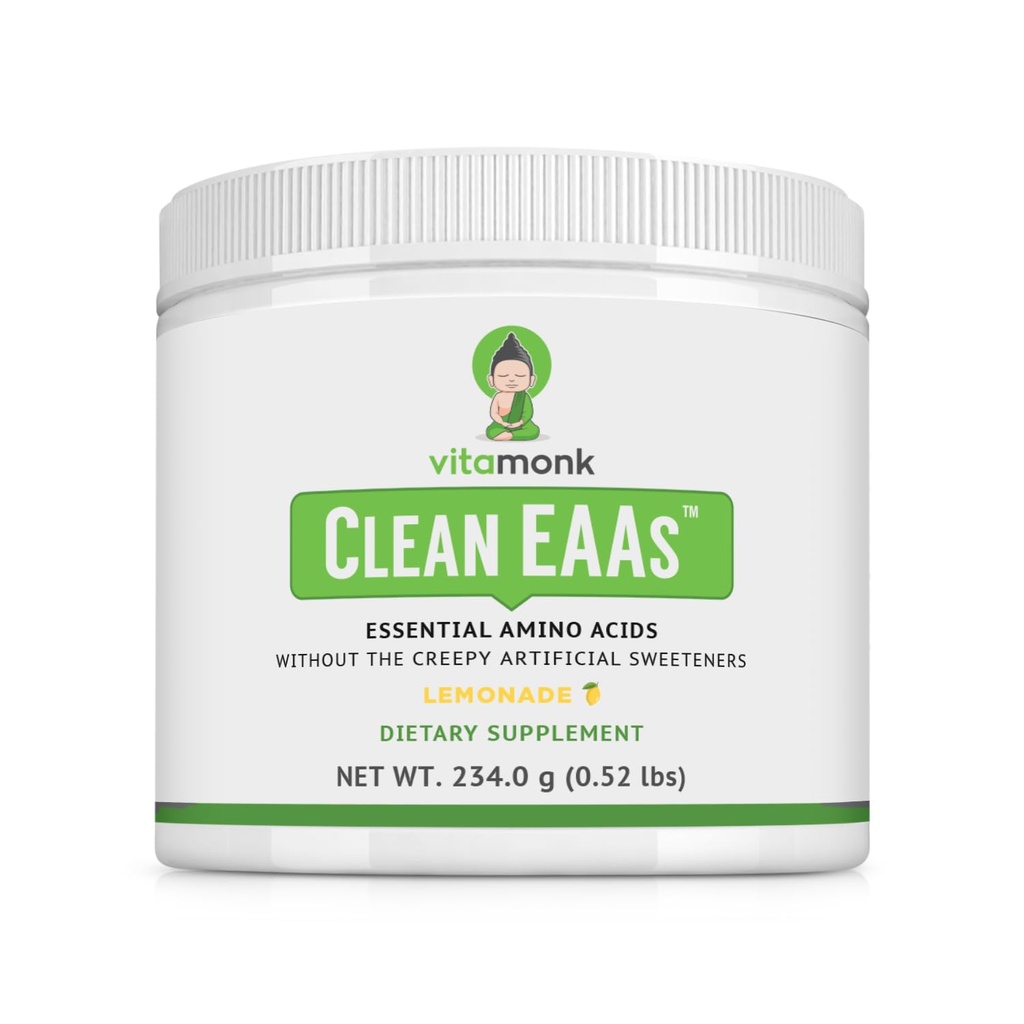 VitaMonk Clean EAA - EAAs with No Artificial Sweeteners for Pre-Working, Energy and Recovery - Max Biodisponibil EAA Powder with 9 Essential Amino Acids - Natural Lemonade Flavor
