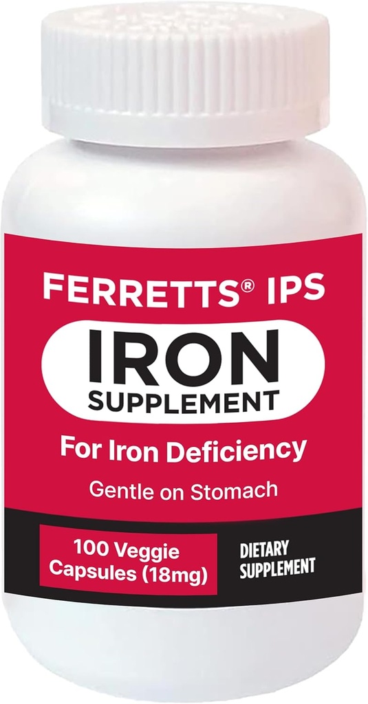 Supliment de fier Capsule 18mg (IPS) - 100 zile de aprovizionare cu supliment de fier blând pentru femei şi bărbaţi - Supliment de fier non-conspicator pentru anemie