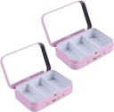 2Pcs 3 Compartiments Pill Case cu oglindă, Portable Metal Medicine Pilula Organizator mic cutie de pastile Vitamina Pilula Holder pentru buzunar, Pursa, Travel (Pink)