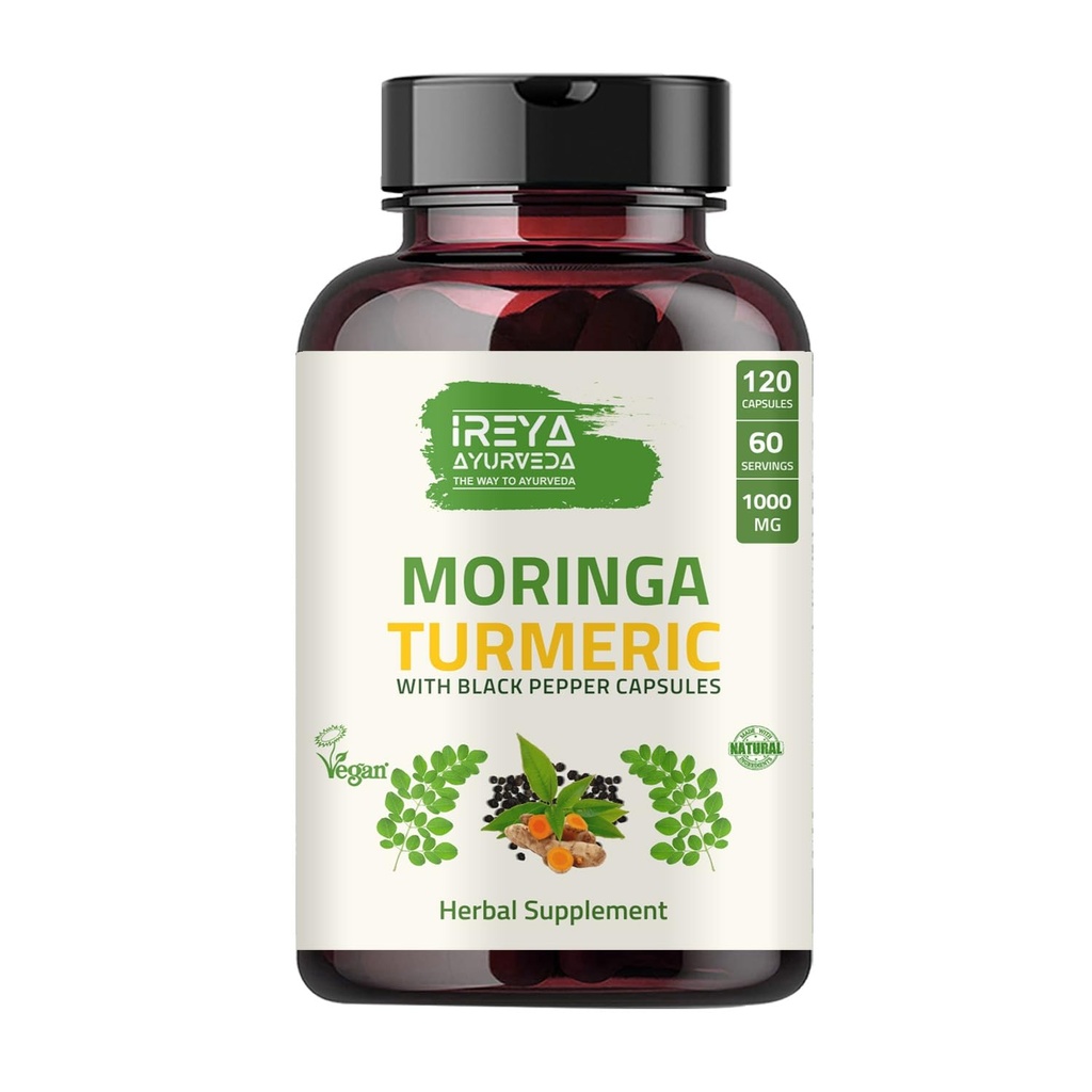 Moringa Oleifera Organic Powder & Turmeric Root Powder cu Blackpepper 120 capsule 