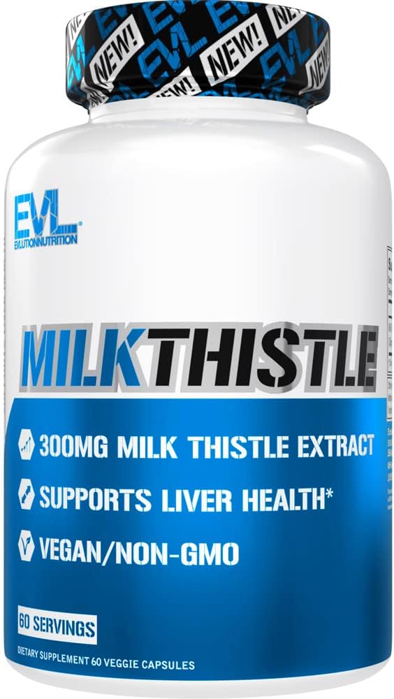 Evlution EVL Silymarin Milk Thistle Capsule - Supliment pentru Optimal Liver Cleanse Detox & Reparații - Supliment de suport pentru ficat de plante cu extract de pulpă de lapte pur - 60 Capsule de legume Non-GMO