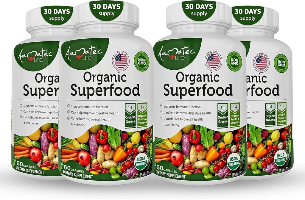 Ecologic Greens fructe și legume Complex - Cel mai bun supliment alimentar cu 14 Greens și 14 fructe și legume cu ingrediente organice Alfalfa și antioxidante non-GMO 240 capsule