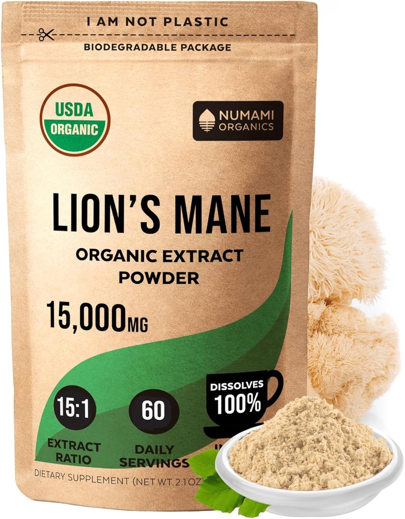 Numami Organic Lions Mane Mushroom Extract pulbere 