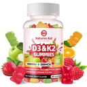 Naturi Ajutor de zahăr fără vitamina D3 K2 Gume cu calciu + K2 (MK-7), Citrat de magneziu, Vitamina C, Extra Putere - Absorbție finală pentru dinți osoase imune, Vegan - 60 gume