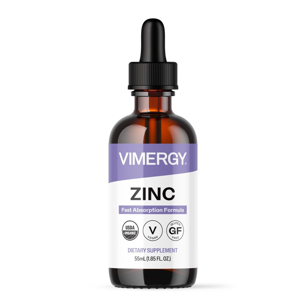 Vimergy Suplimente de zinc organic pentru femei și bărbați (7,5 mg Zinc lichid per servire) Suport imunitar rapid-absorbant, promovează oase sănătoase și piele, USDA Certified Organic, Vegan, până la 27 Serviri (55 ml)