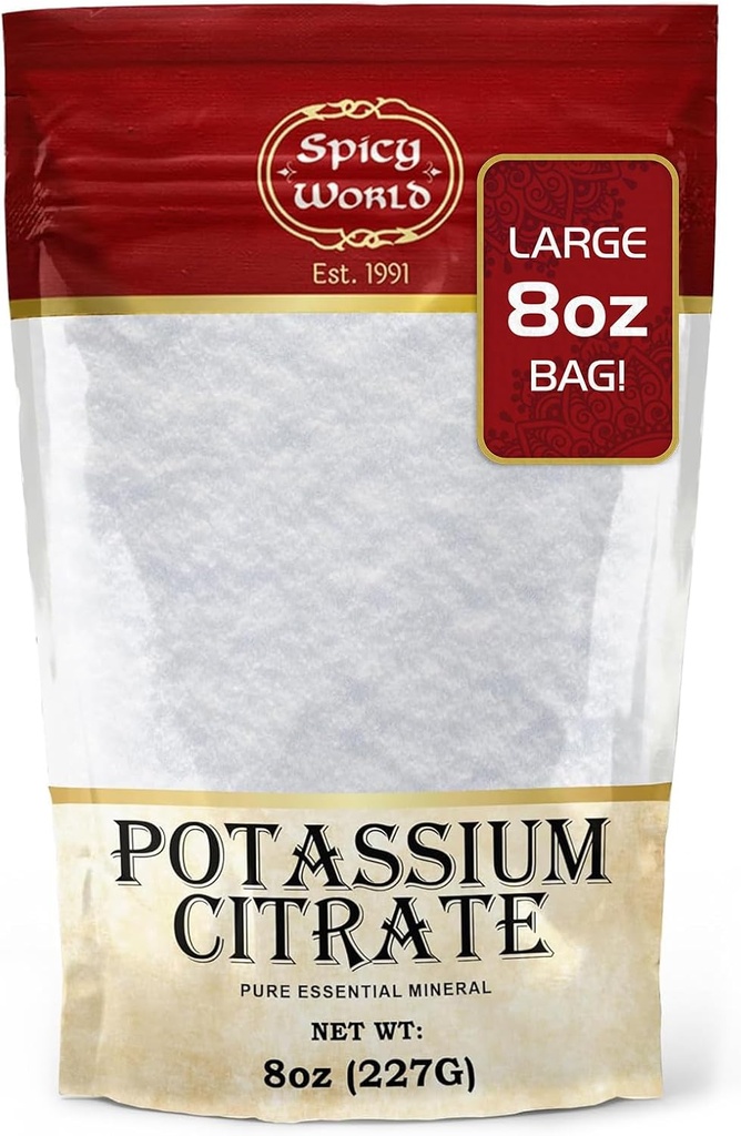 Picant World Citrat de potasiu pulbere 8 OZ - Pure, Vegan, Grad alimentar, supliment de potasiu vrac