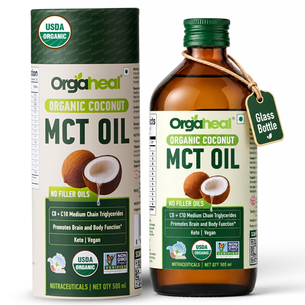 Organic MCT Oil from Pure Coconut with C8 & C10 | Glass Bottle | 16.9 fl oz (500 ml) | Rapid Keto | Brain & Body Fuel | USDA Organic Certified | Vegan, No Fillers