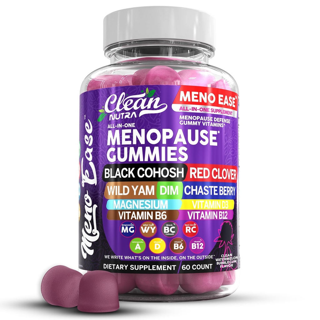 Menopauza Supliment pentru femei Gummies cu negru Cohosh, Wild Yam, DIM, Magneziu, Red Clover Chasteberry pentru Hormone Echilibrare Transpirații de noapte Plus Bergamot, vitamina D3, vitamina B6 B12