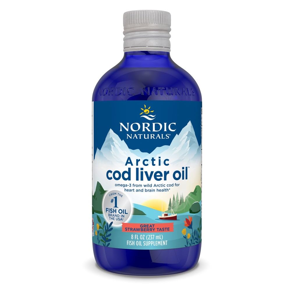 Nordic Naturals Arctic Cod Ulei de ficat, căpșuni - 8 oz - 1060 mg Total Omega-3s cu EPA & DHA - Heart & Brain Health, Imunitate sănătoasă, Wellness generală - Non-GMO - 48 Serviri