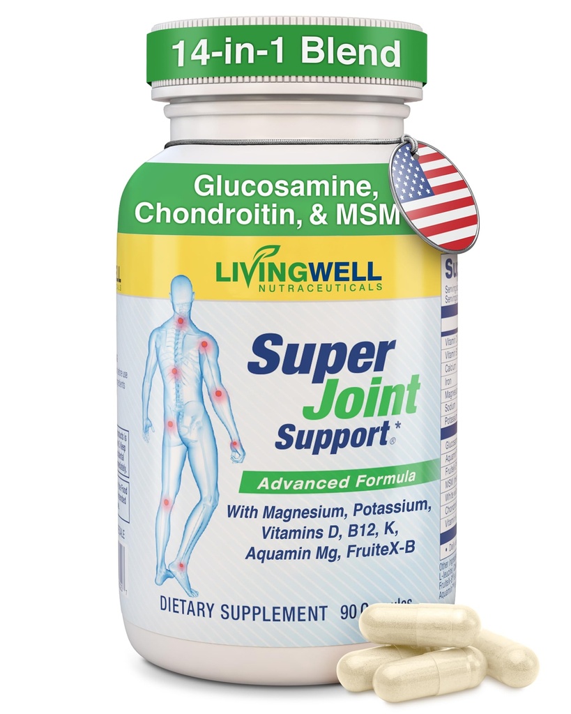 SUPER SPECIFIC: Glucosamină, Chondroitin, MSM, Turmeric, Colagen & FruitX-B Supliment comun, Managementul maxim al durerii, Sănătate osoasă și musculară, Flexibilitate și mobilitate pentru bărbați și femei, 90 capsule