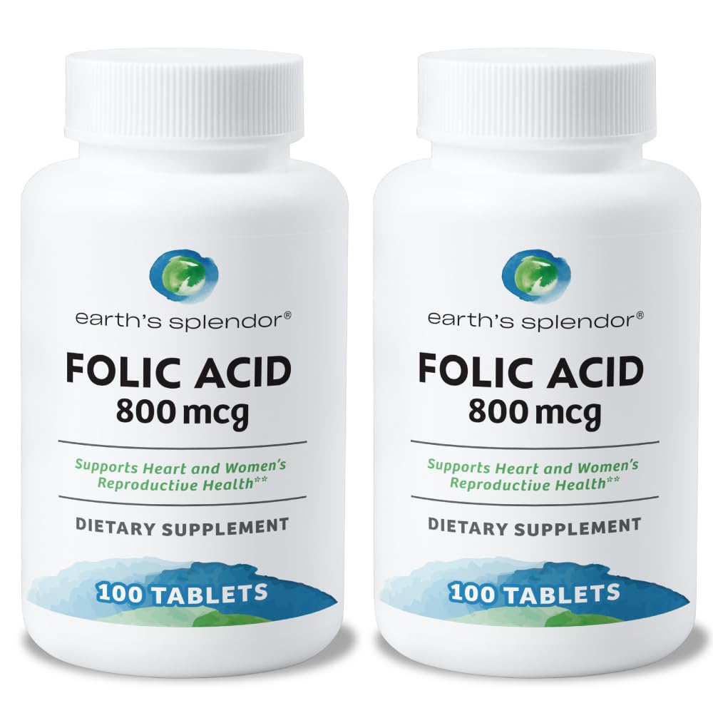 Splendor Acid folic 800 mcg Suplimentul Pamantului, sustine sanatatea inimii, sustine sanatatea reproducerii feminine, Tablete netede acoperite (800 mcg, 200 comprimate, ambalaj de 2)