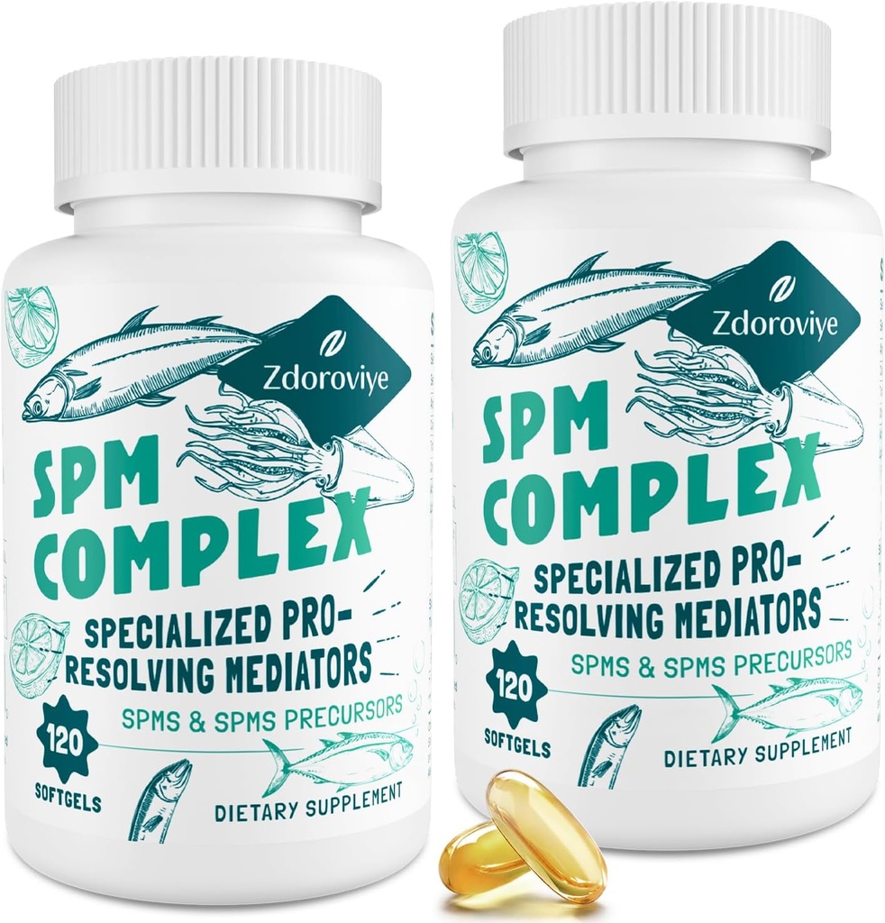 Suplimentul Zdoroviye SPM - Complex specializat de medietori pro-rezolvare şi precursori SPM pentru răspuns imun echilibrat, creier, ţesut şi celular - 120 Softgels (2 flacon)