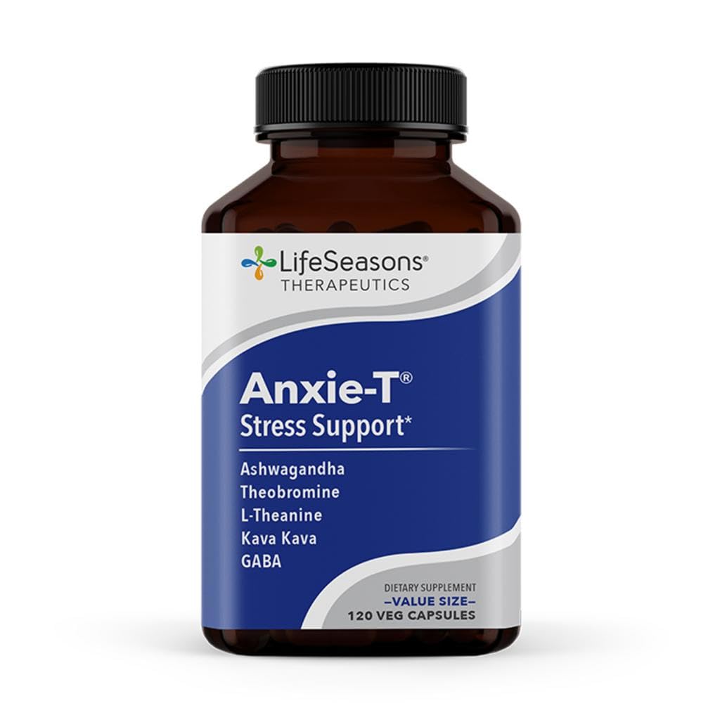 Anxie-T - Supliment de ajutor de stres - Suportă Mood & Mental Focus - Simțiți-vă calm și relaxat - Tensiune și nervozitate - Ashwagandha, Kava Kava, GABA & L-Theanine - 120 capsule
