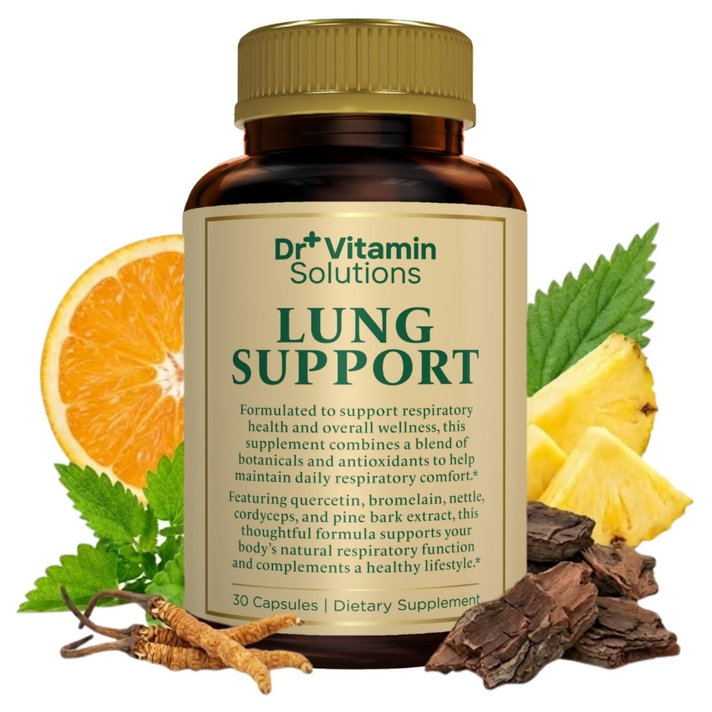 DR VITAMIN SOLUŢII Lung Detox Supliment pentru bărbaţi şi femei - 10-in-1 Blend w/Vitamina C & Butterbur Root - Suporturi Lung Health & Funcţia respiratorie - Îmbunătăţeşte respiraţia, fluxul de oxigen - 30 Vegan Caps