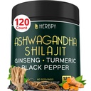 5in1 Ashwagandha Putere suplimentara cu Shilajit pentru rezistenta, suport energie si relaxare - Plus Ginseng, Root Turmeric & Black Pepper - 120 Conte
