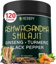 5in1 Ashwagandha Putere suplimentara cu Shilajit pentru rezistenta, suport energie si relaxare - Plus Ginseng, Root Turmeric & Black Pepper - 120 Conte