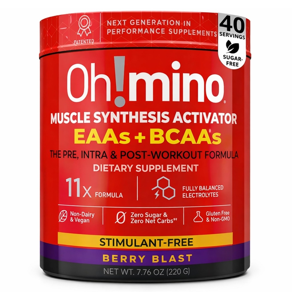 Oh!mino Essential Amino Acids Supliment. Berry Blast, Stimulant Free Powder. Toate cele 9 EAA, BCAA și perfect Amino pentru antrenamente, Amino Energy, și pentru a construi musculare, și Recupera mai repede.