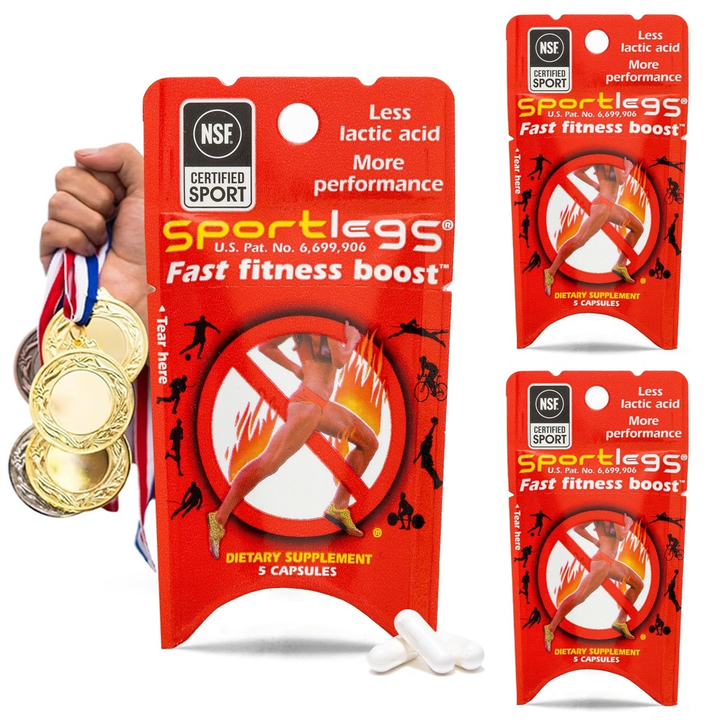 SPORTLEGS Fast Fitness Boost Pre Antrenament pentru bărbaţi şi femei, Acid lactic Supliment, Sports Endurance Fuel Suplimente de anduranţă pentru Runners - 5-Cap Packet, Pachet de proces de 3