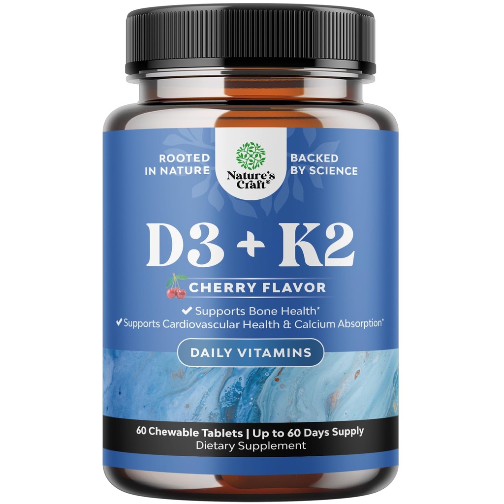 Vitamina D3 cu supliment K2 MK7 - Vitamina D3 2000 UI comprimate şi K2 pentru suport imunitar de sănătate osoasă Heart Health Joint Support Oase Putere şi Boost Mood - Sistemul imunitar VIT - 60 Conte