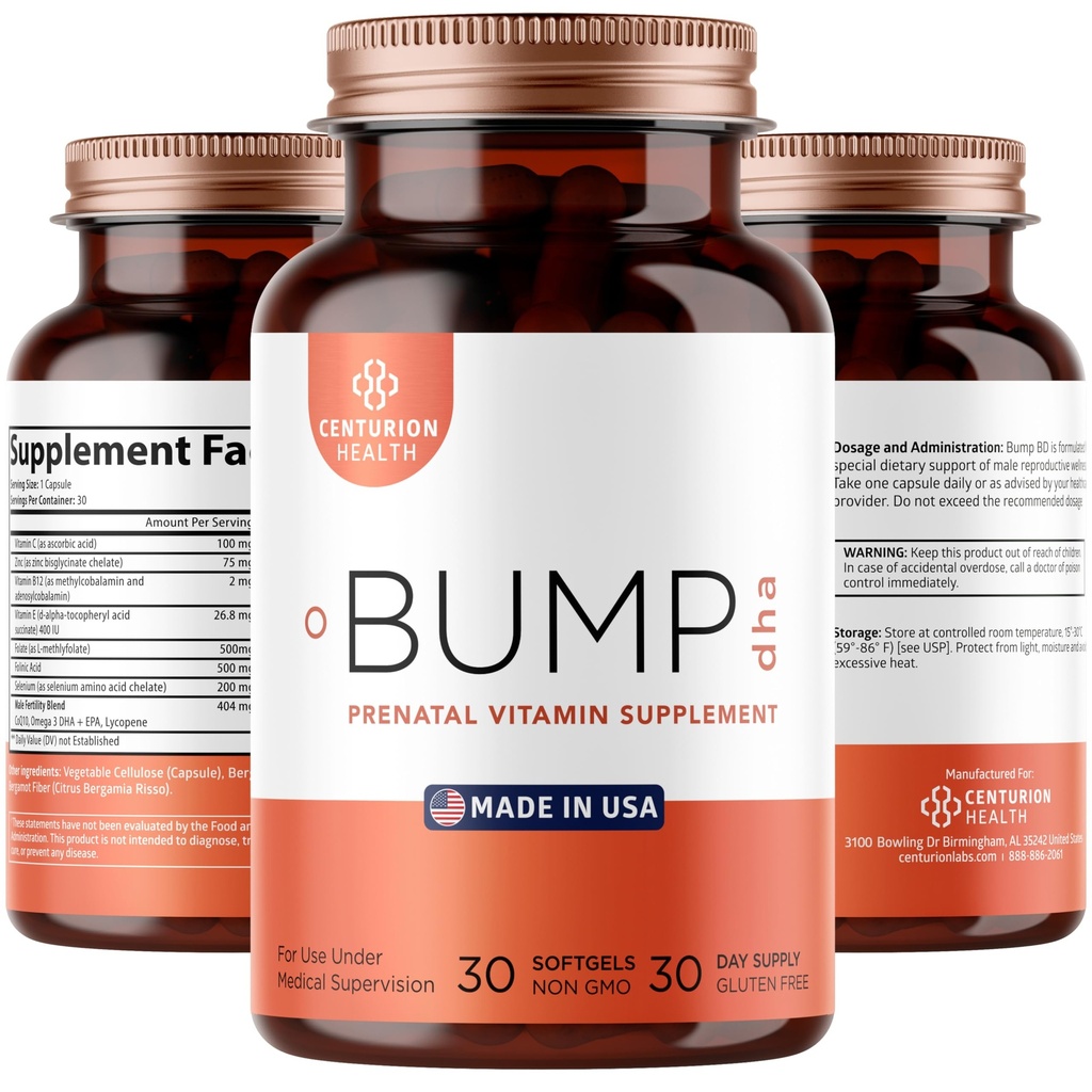 Centurion Labs Premium Vitamine Premium [10 Ingrediente puternice] cu DHA, EPA, Folate și vitamina B12, Toate Suplimentul de sarcină naturală pentru dezvoltare fetală și suport de sarcină, 30 Softgels