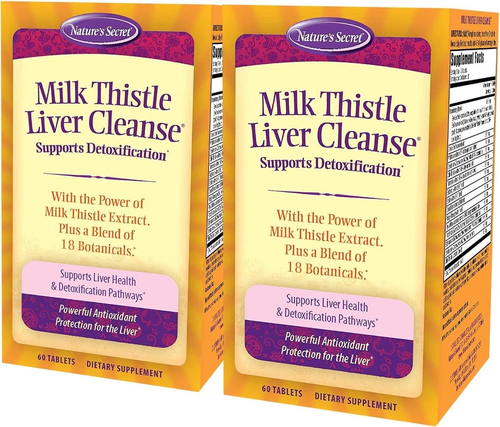 Nature's Secret Milk Thistle Liver Cleanse - Supports Healthy Ficat Functie & Detoxifiere -18 Botanica Blend Turmeric, Dandelion, Beet, & Artichoke - Natural Puternic Antioxidant (Pachet de 2)