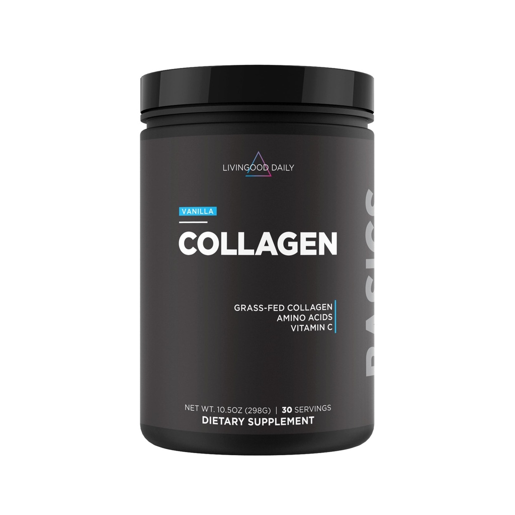 Livingood Daily Vanilla Colagen Pulbere pentru femei si barbati, Hidrolizat Colagen Peptides pulbere cu vitamina C, Proteina cu 20 Aminoacidi, Tip I & III, Grass Fed, Keto, Paleo, Gluten Free, 30 Srvgs