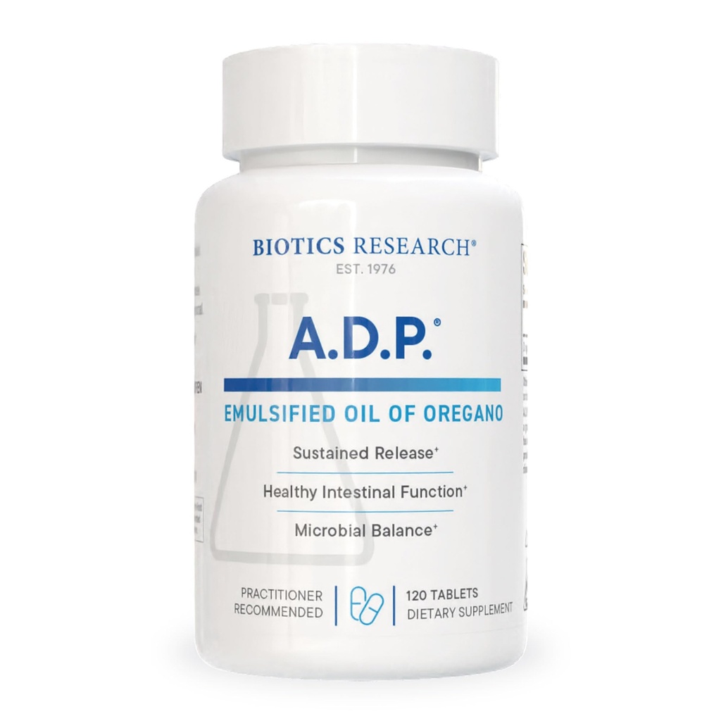 Bioticele de cercetare A.D.P. ulei emulsionate de Oregano tablete pentru sănătate GI - Lansare susţinută pentru absorbţie mare conţine Carvacrol, Wild Oregano ulei 50mg/S - Patentat Formula - Non-Go 