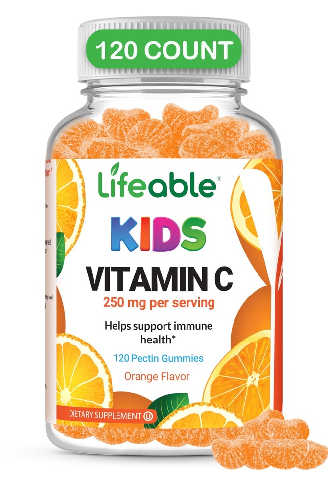 Gumele de vitamina C ale doctorului pentru copii - Vegan, fără OMG-uri și gluten - Pectin Chews - Supliment alimentar pentru copii - 250 mg de vitamina C - 120 jeleu [60 Doze]