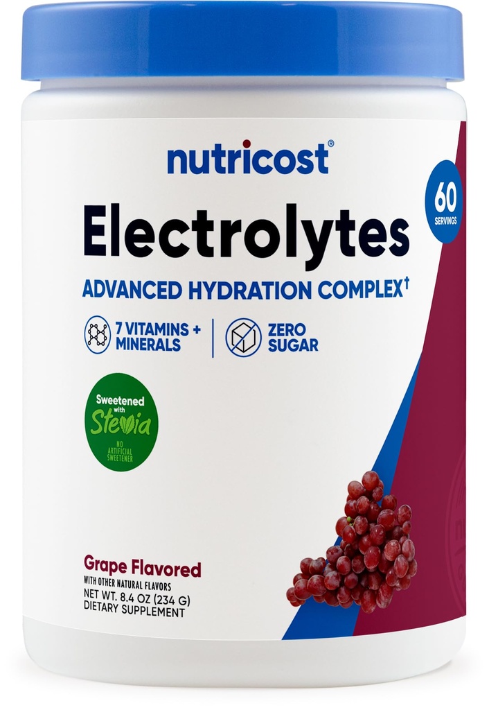 Nutricost Electrolit Complex Powder (60 Servings, struguri) - Hidration Supplement Drink Mix cu vitamine și minerale