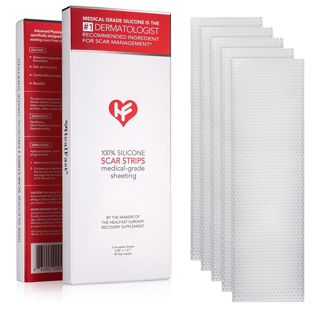 Medic HealFast Formulate Silicon Cicatrice foi - avansat Crosspolimer Grad medical Silicon Cicatrice benzi pentru chirurgie, secțiune C, Keloids & Cicatrici hipertrofice - Bandă silicon pentru cicatrici (5 foi)