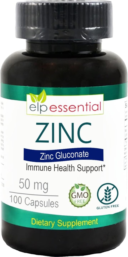 Zinc 50mg, Suport imun şi Supliment antioxidant 100 Capsule - Gluten gratuit şi non- GMO