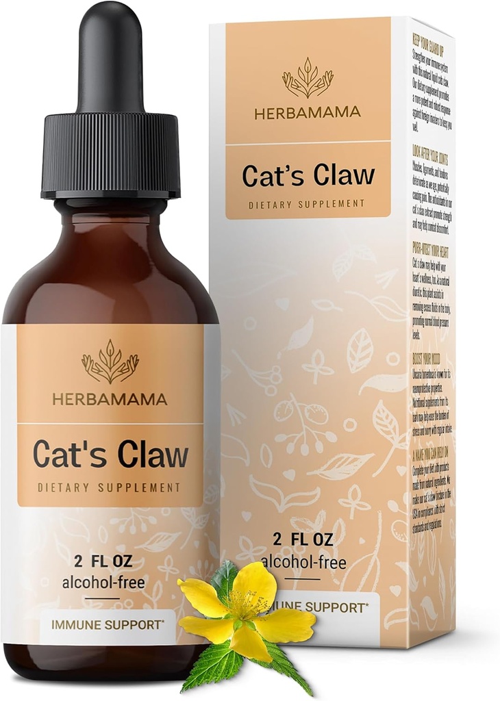 HERBAMAMA Cat's Claw Tincture - Vegan Cat's Claw Extract Supplement for Immune Support - Non-GMO, Alcool & Sugar-Free Uncaria Tomentosa Drops