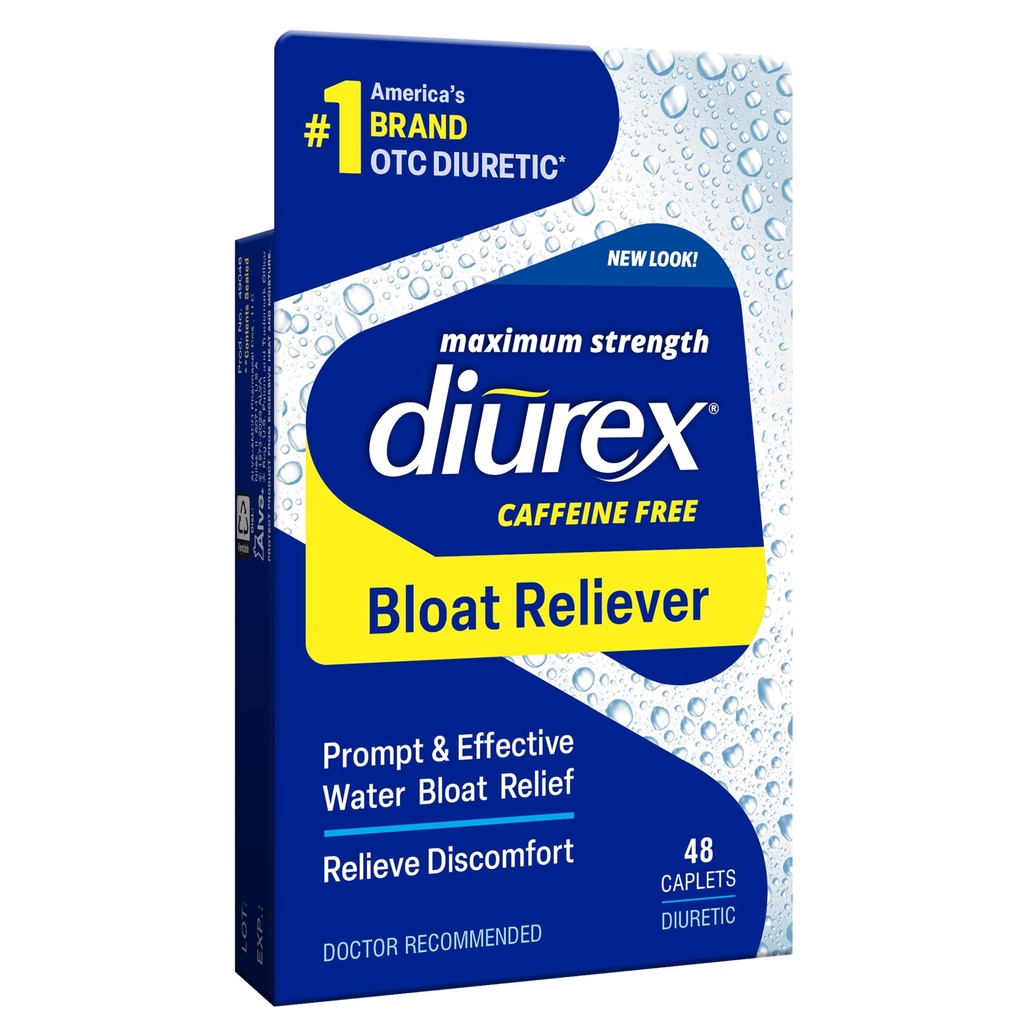 Diurex Caffeine-Free Bloat Relief, Putere maximă, Relieve apă Bloat Disconfort, Până la 6 ore de ajutorare, 48 Conte