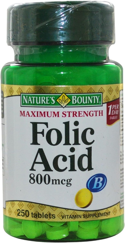 Acid folic de bounty al naturii 800 mcg Tablete Rezistenţă maximă 250 ea (Pachet de 5)