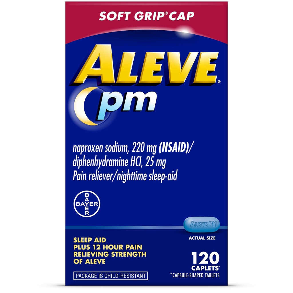 Aleve PM Sleep Aid Plus Pain Reliever Caplets, Naproxen Sodium & Difenhidramină HCl, Nighttime, 120 Count