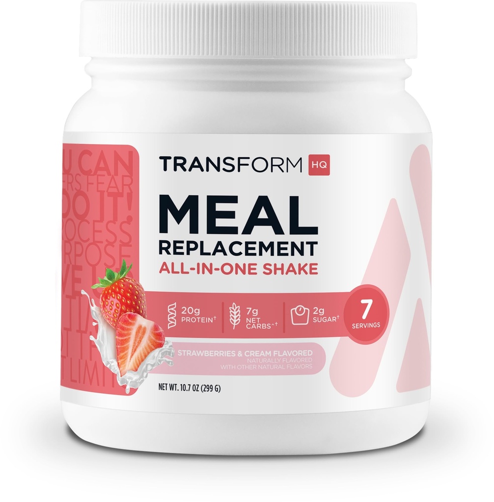 TransformHQ Masă de înlocuire Shake Powder 7 Serviri (Strawberry & Cream) - Gluten gratuit, non-GMO